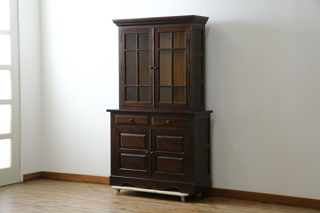 中古　美品　松本民芸家具　格子戸の意匠が上品なA型食器棚　定価約66万円　(R-085808)