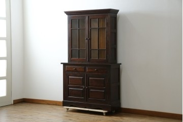 中古　美品　松本民芸家具　格子戸の意匠が上品なA型食器棚　定価約66万円　(R-085808)