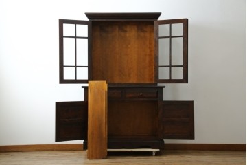 中古　美品　松本民芸家具　格子戸の意匠が上品なA型食器棚　定価約66万円　(R-085808)