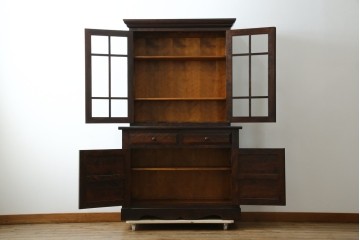 中古　美品　松本民芸家具　格子戸の意匠が上品なA型食器棚　定価約66万円　(R-085808)