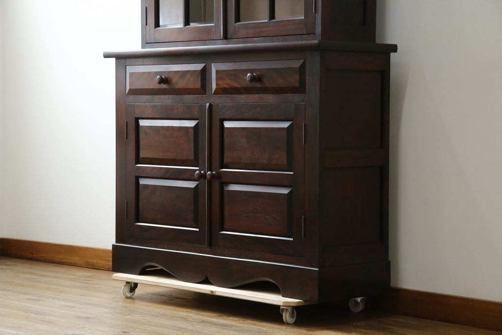 中古　美品　松本民芸家具　格子戸の意匠が上品なA型食器棚　定価約66万円　(R-085808)