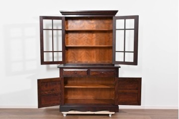 中古　美品　松本民芸家具　格子戸の意匠が上品なA型食器棚　定価約66万円　(R-085808)