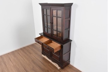 中古　美品　松本民芸家具　格子戸の意匠が上品なA型食器棚　定価約66万円　(R-085808)