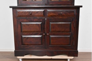 中古　美品　松本民芸家具　格子戸の意匠が上品なA型食器棚　定価約66万円　(R-085808)