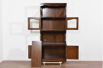 中古　美品　飛騨産業　キツツキ　挽物柱がアクセントの縦型キャビネット　(R-085809)