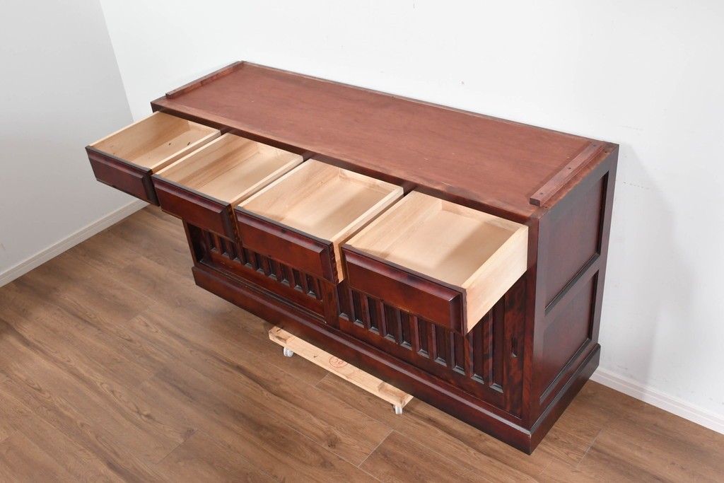 《天板取り付け加工費込み》　中古　美品　国産民芸家具　カバ材の木味を楽しめる水屋箪笥サイドボード　(R-085813)