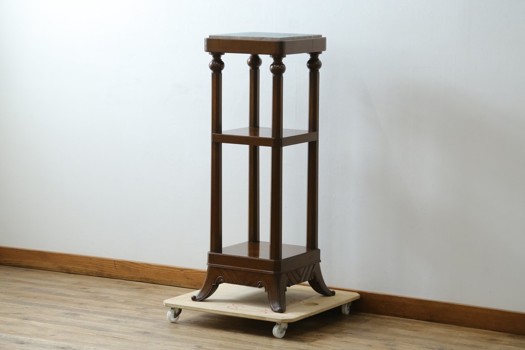 イギリスヴィンテージ　上手物!!　マホガニー材　石天板が特徴的な作りの良い花台　(R-085814)