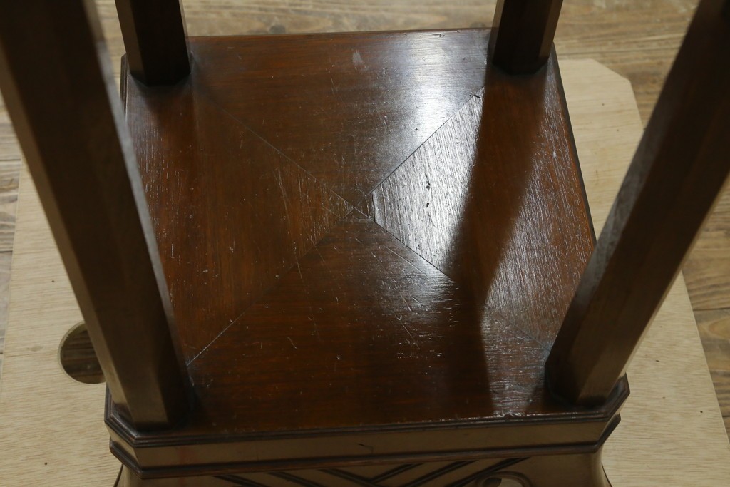 イギリスヴィンテージ　上手物!!　マホガニー材　石天板が特徴的な作りの良い花台　(R-085814)