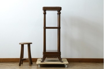 イギリスヴィンテージ　上手物!!　マホガニー材　石天板が特徴的な作りの良い花台　(R-085814)