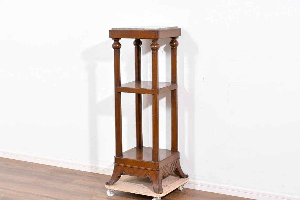 イギリスヴィンテージ　上手物!!　マホガニー材　石天板が特徴的な作りの良い花台　(R-085814)