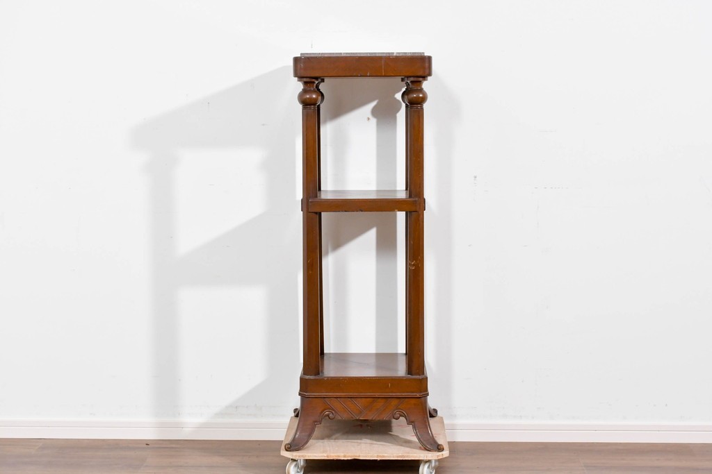 イギリスヴィンテージ　上手物!!　マホガニー材　石天板が特徴的な作りの良い花台　(R-085814)