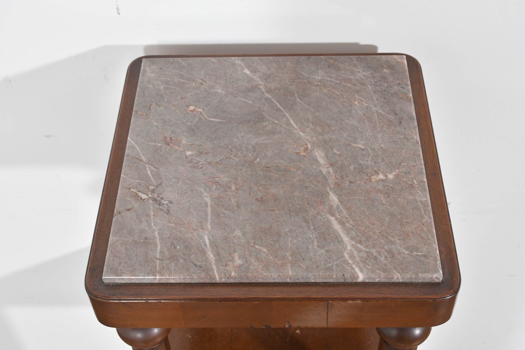 イギリスヴィンテージ　上手物!!　マホガニー材　石天板が特徴的な作りの良い花台　(R-085814)