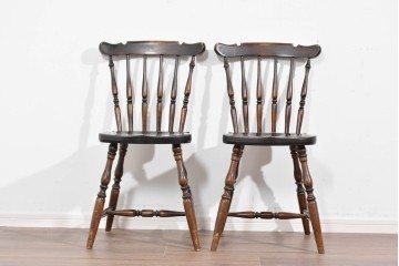 和製ヴィンテージ　松本民芸家具　曲線的な笠木が特徴のSP型スピンドルチェア2脚セット　定価(2脚合計)約19万円　(R-085825)