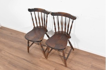 和製ヴィンテージ　松本民芸家具　曲線的な笠木が特徴のSP型スピンドルチェア2脚セット　定価(2脚合計)約19万円　(R-085825)