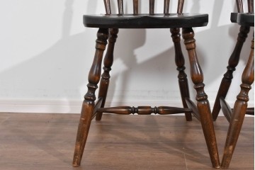 和製ヴィンテージ　松本民芸家具　曲線的な笠木が特徴のSP型スピンドルチェア2脚セット　定価(2脚合計)約19万円　(R-085825)