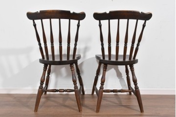 和製ヴィンテージ　松本民芸家具　曲線的な笠木が特徴のSP型スピンドルチェア2脚セット　定価(2脚合計)約19万円　(R-085825)