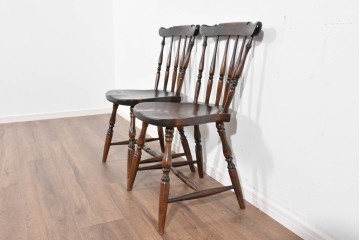 和製ヴィンテージ　松本民芸家具　曲線的な笠木が特徴のSP型スピンドルチェア2脚セット　定価(2脚合計)約19万円　(R-085825)