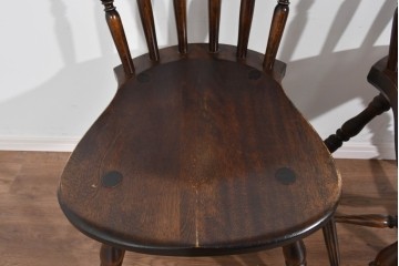 和製ヴィンテージ　松本民芸家具　曲線的な笠木が特徴のSP型スピンドルチェア2脚セット　定価(2脚合計)約19万円　(R-085825)