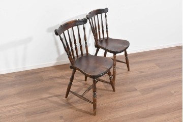 和製ヴィンテージ　松本民芸家具　曲線的な笠木が特徴のSP型スピンドルチェア2脚セット　定価(2脚合計)約19万円　(R-085825)