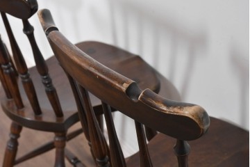 和製ヴィンテージ　松本民芸家具　曲線的な笠木が特徴のSP型スピンドルチェア2脚セット　定価(2脚合計)約19万円　(R-085825)