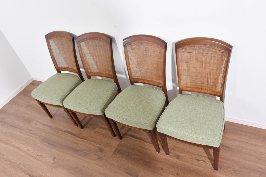 中古　超美品　maruni(マルニ木工)　地中海ロイヤルシリーズ　淡緑色の座面が上品なレティーロチェア4脚セット　定価(4脚合計)約32万円　(R-085827)