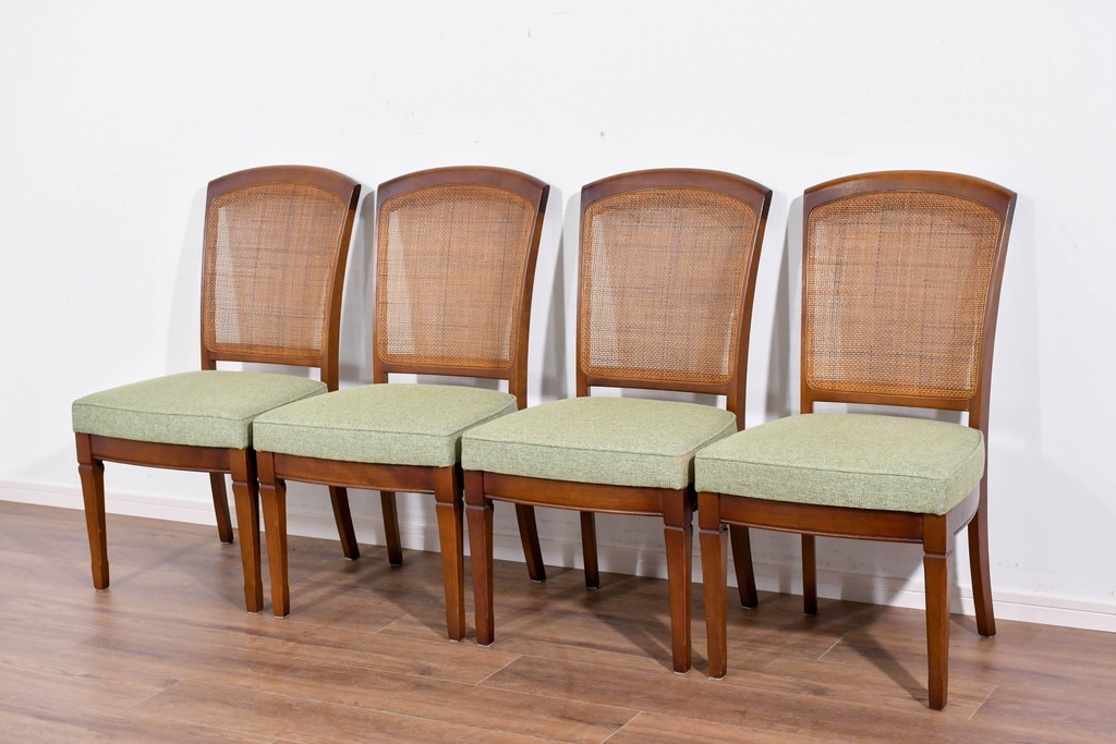 中古　超美品　maruni(マルニ木工)　地中海ロイヤルシリーズ　淡緑色の座面が上品なレティーロチェア4脚セット　定価(4脚合計)約32万円　(R-085827)