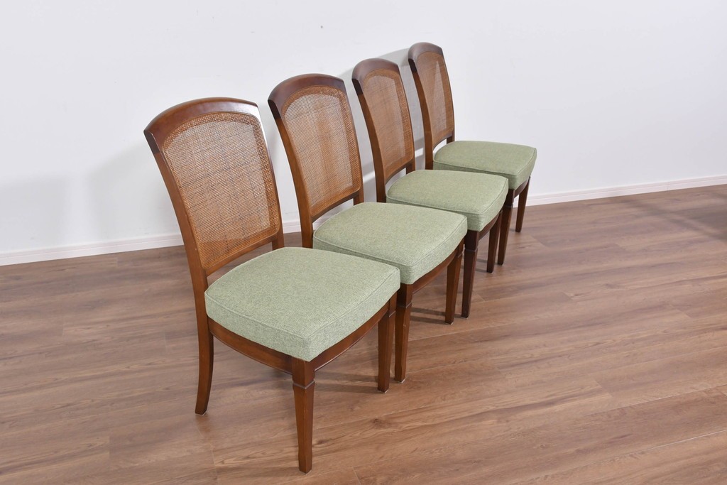 中古　超美品　maruni(マルニ木工)　地中海ロイヤルシリーズ　淡緑色の座面が上品なレティーロチェア4脚セット　定価(4脚合計)約32万円　(R-085827)