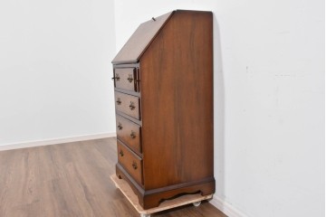 イギリスヴィンテージ　人気の幅狭サイズ　マホガニー材　レザートップのライティングビューロー　(R-085831)