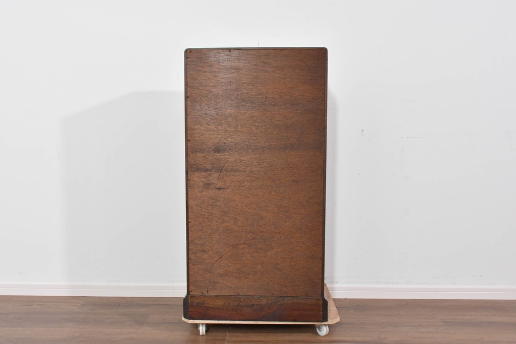 イギリスヴィンテージ　人気の幅狭サイズ　マホガニー材　レザートップのライティングビューロー　(R-085831)