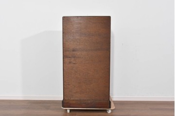 イギリスヴィンテージ　人気の幅狭サイズ　マホガニー材　レザートップのライティングビューロー　(R-085831)