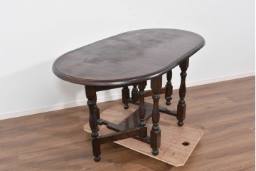 和製ヴィンテージ　松本民芸家具　M型バタフライ卓(楕円)　重厚な脚部デザインのバタフライテーブル　定価約28万円　(R-085836)