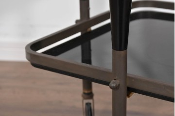 ヨーロッパヴィンテージ　希少デザイン　真鍮×黒ガラスのミッドセンチュリーなトロリーワゴン　(R-085845)