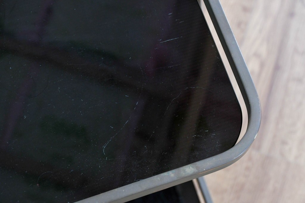 ヨーロッパヴィンテージ　希少デザイン　真鍮×黒ガラスのミッドセンチュリーなトロリーワゴン　(R-085845)