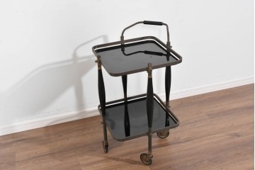 ヨーロッパヴィンテージ　希少デザイン　真鍮×黒ガラス　ミッドセンチュリースタイルのトロリーワゴン　(R-085846)