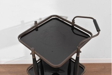ヨーロッパヴィンテージ　希少デザイン　真鍮×黒ガラス　ミッドセンチュリースタイルのトロリーワゴン　(R-085846)