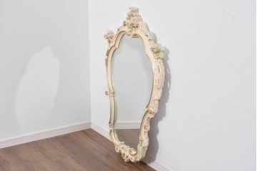 イタリアヴィンテージ　イタリア高級家具　SILIK(シリック)　繊細なロココ調装飾が華やぐウォールミラー　定価約40万円　(R-085848)