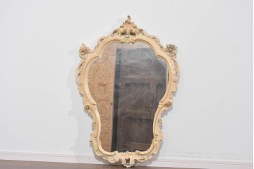 イタリアヴィンテージ　イタリア高級家具　SILIK(シリック)　繊細なロココ調装飾が華やぐウォールミラー　定価約40万円　(R-085849)