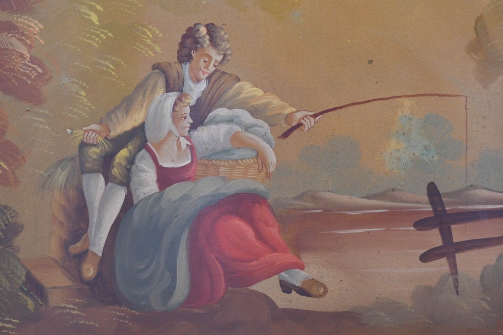 中古　美品　スペイン高級家具　MARINER(マリネール)　優雅な金彩装飾と風景画が美しいコーナーキャビネット　定価約45万円　(R-085851)