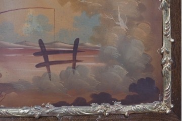 中古　美品　スペイン高級家具　MARINER(マリネール)　優雅な金彩装飾と風景画が美しいコーナーキャビネット　定価約45万円　(R-085851)