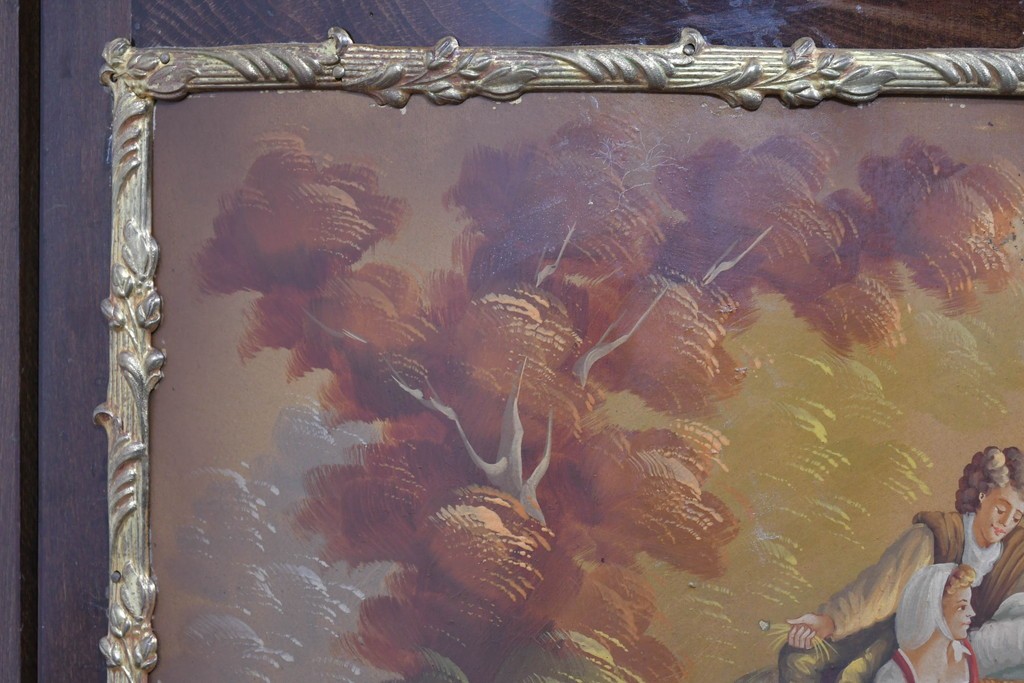 中古　美品　スペイン高級家具　MARINER(マリネール)　優雅な金彩装飾と風景画が美しいコーナーキャビネット　定価約45万円　(R-085851)