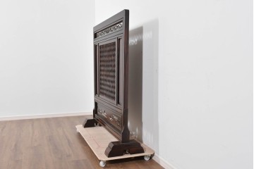 中古　高級品　縞黒檀(シマコクタン)　精巧な透かし彫りと格子編み面の衝立　定価約65万円　(R-085852)
