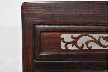 中古　高級品　縞黒檀(シマコクタン)　精巧な透かし彫りと格子編み面の衝立　定価約65万円　(R-085852)