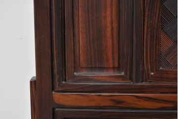 中古　高級品　縞黒檀(シマコクタン)　精巧な透かし彫りと格子編み面の衝立　定価約65万円　(R-085852)