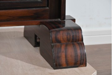 中古　高級品　縞黒檀(シマコクタン)　精巧な透かし彫りと格子編み面の衝立　定価約65万円　(R-085852)