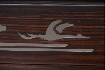 中古　高級品　縞黒檀(シマコクタン)　精巧な透かし彫りと格子編み面の衝立　定価約65万円　(R-085852)