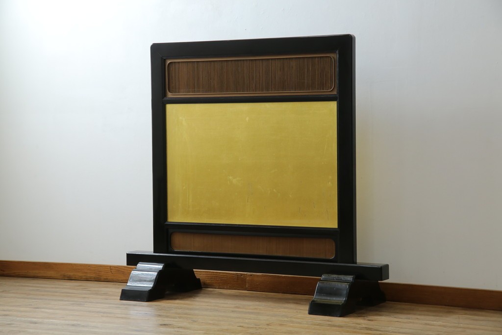 和製ヴィンテージ　高級工芸品　輪島塗　格子意匠と金地面の衝立　定価約120万円　(R-085854)