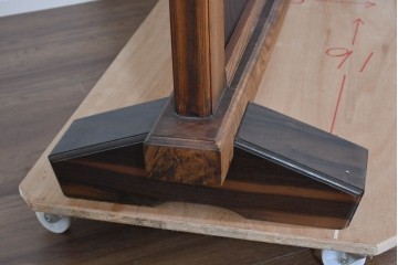 和製ヴィンテージ　職人手作り　脚(縞黒檀)　枠(欅材)　彫刻意匠と格子の美しい衝立　(R-085855)