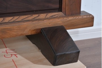 和製ヴィンテージ　職人手作り　脚(縞黒檀)　枠(欅材)　彫刻意匠と格子の美しい衝立　(R-085855)