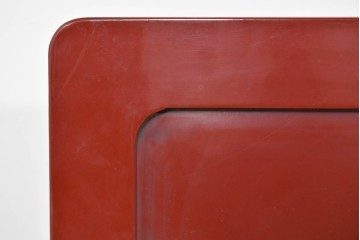 アジアンヴィンテージ　高級工芸品　漆塗り　人物と花鳥装飾が味わい深い朱塗りの衝立　(R-085856)