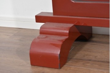 アジアンヴィンテージ　高級工芸品　漆塗り　人物と花鳥装飾が味わい深い朱塗りの衝立　(R-085856)